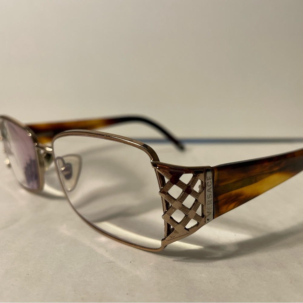 Versace Gold Brown Tortoise Rectangular Glasses I… - image 4